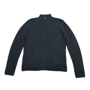 Lauren Ralph Lauren Women's Full Zip Ribbed Knit Black Sweater Size M Cotton